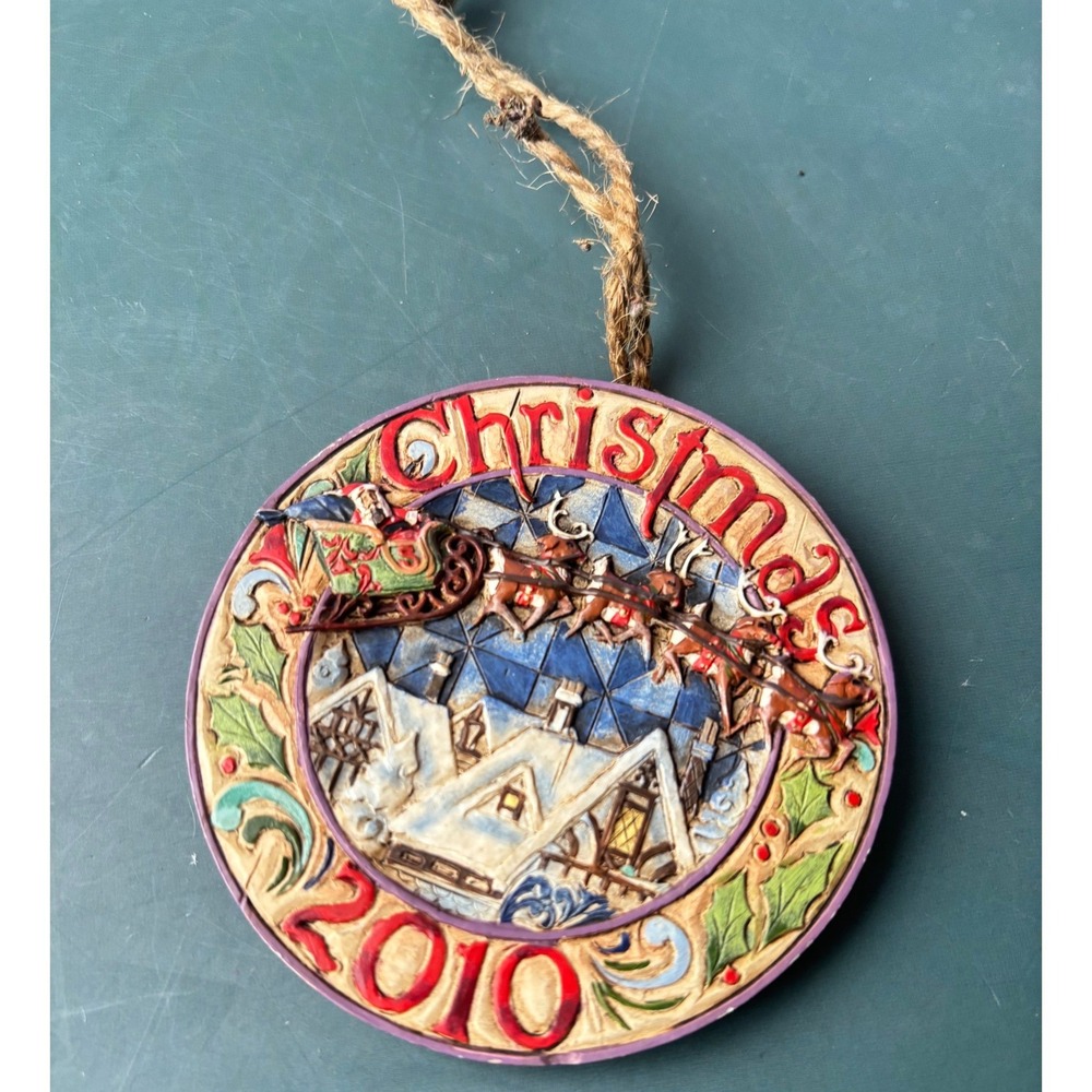 Jim Shore Heartwood Creek Christmas 2010 Santa Sleigh Reindeer Ornament 4017642